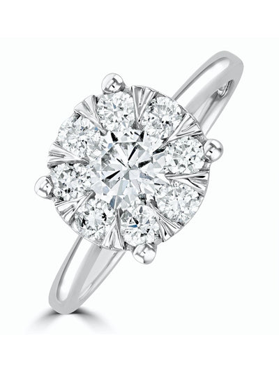 The Diamond Store 9K hvitt gull 1 karat H/Si Lab diamantklynge solitairering