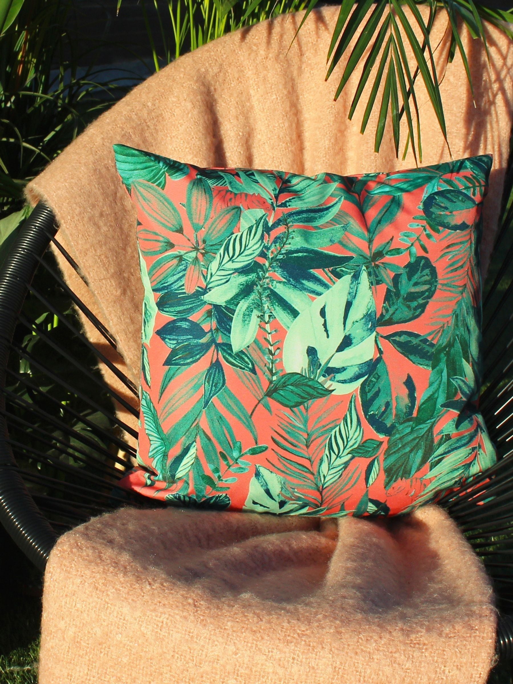Furn Coral Psychedelic Jungle cushion 43cm, imported from the UK