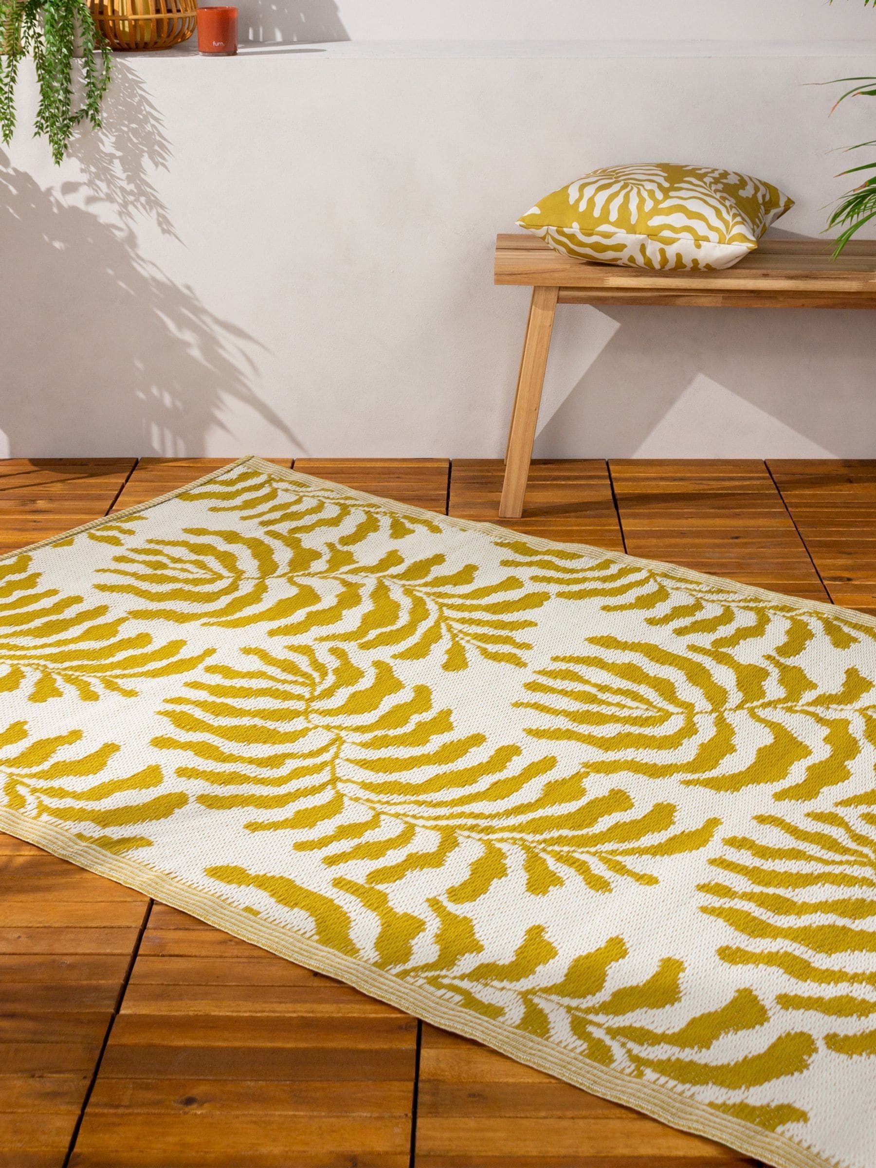 Furn Mustard Tocorico outdoor rug reversible leaf pattern (British brand)