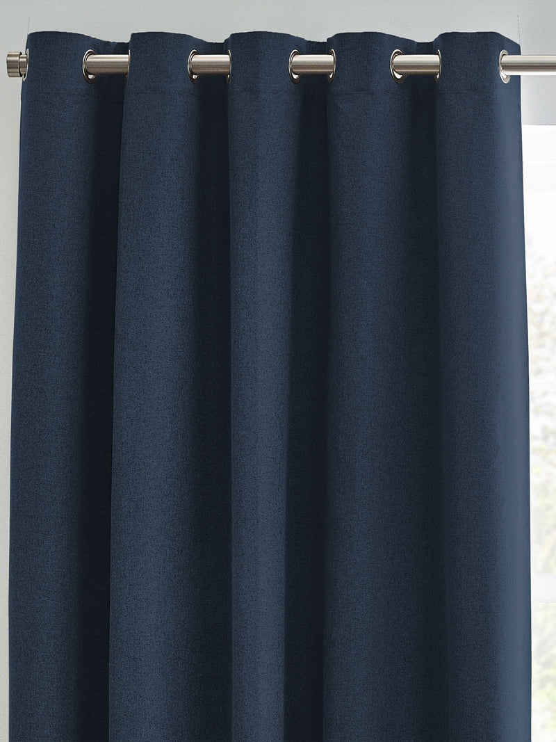 Furn Midnight Blue Dawn Textured Blackout Eyelet Curtains