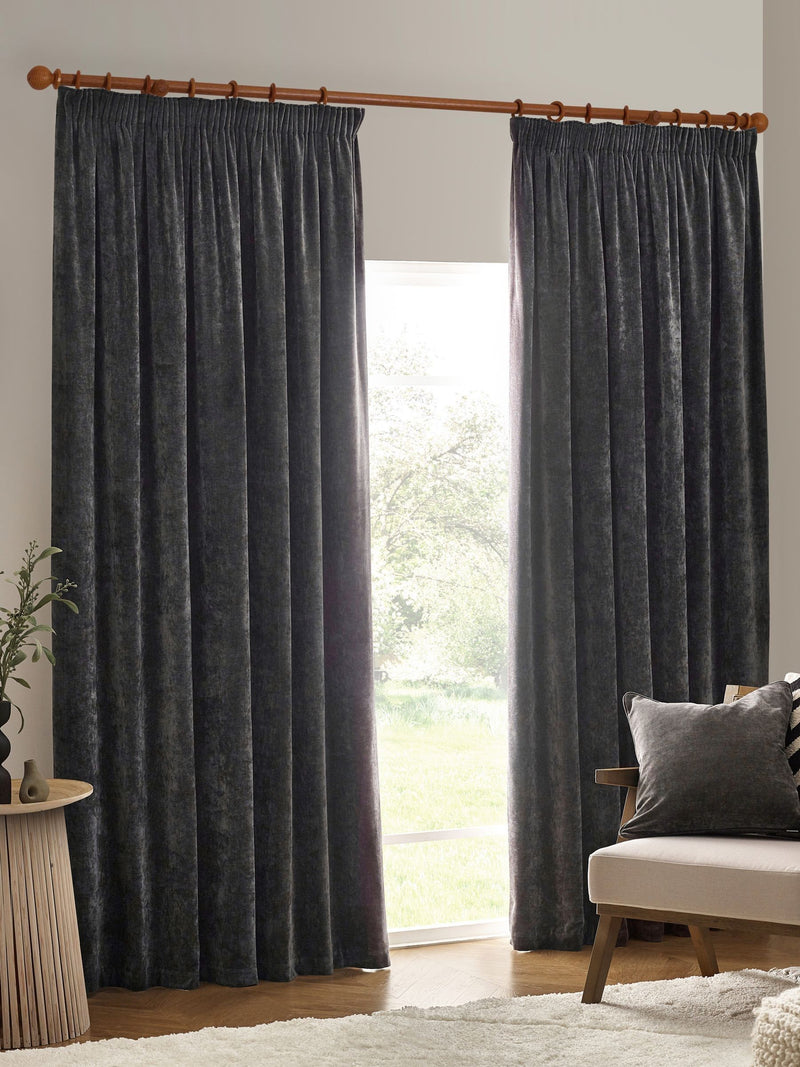 Yard Charcoal Grey Heavy Chenille Lined Pencil Pleat Curtains