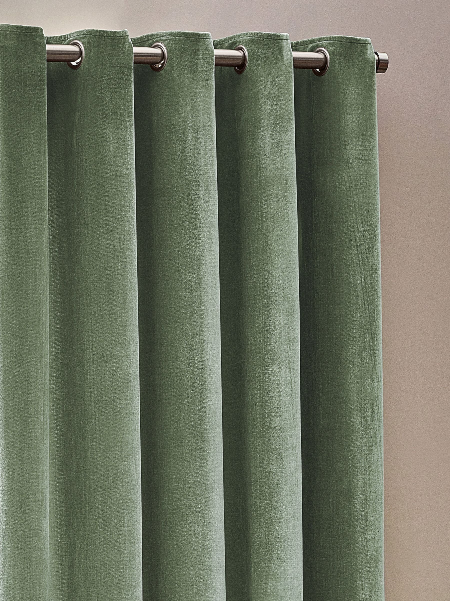 Yard Eucalyptus Green Heavy Chenille Lined Eyelet Curtains