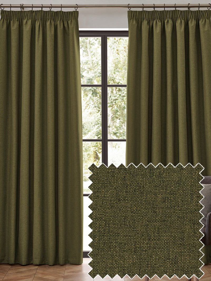 Furn Olive Green Dawn textured blackout curtains (British brand)