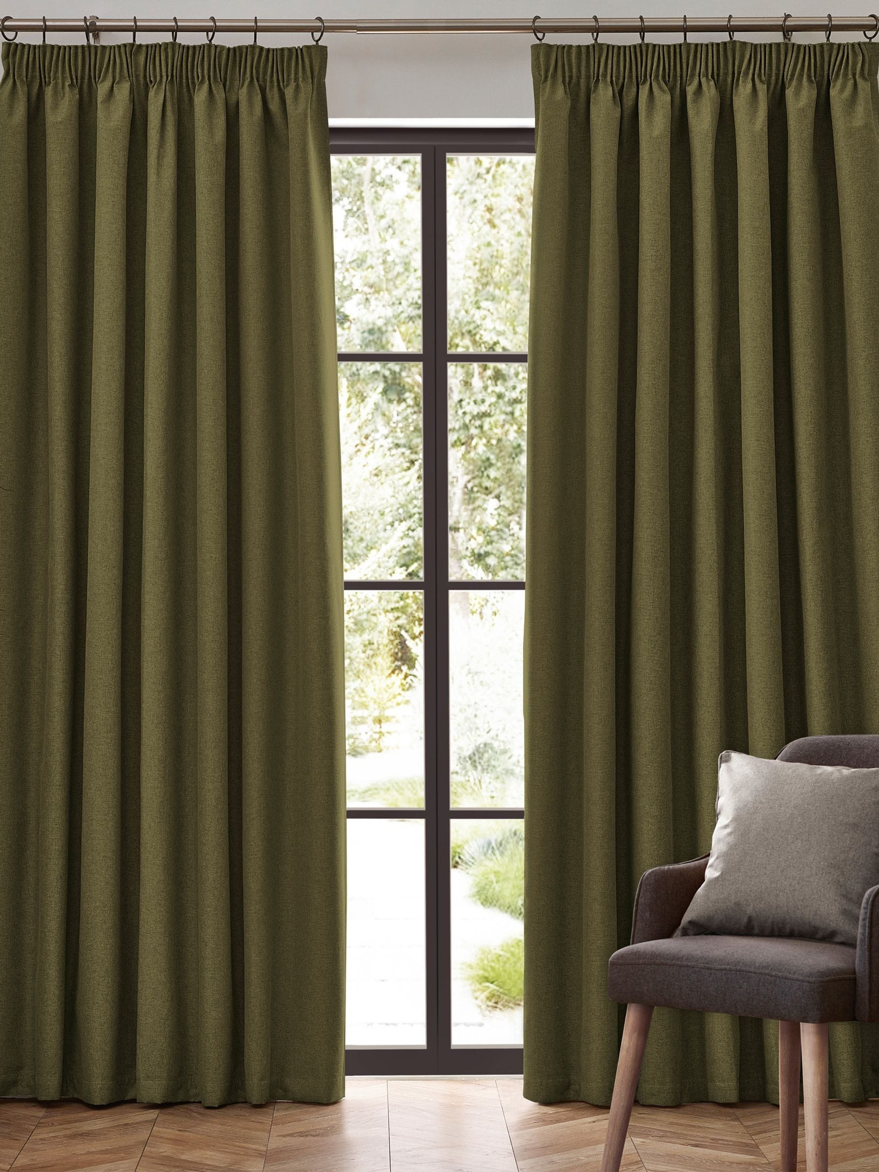 Furn Olive Green Dawn textured blackout curtains (British brand)