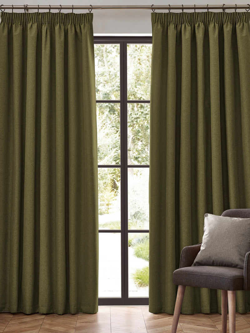 Furn Olive Green Dawn textured blackout curtains (British brand)