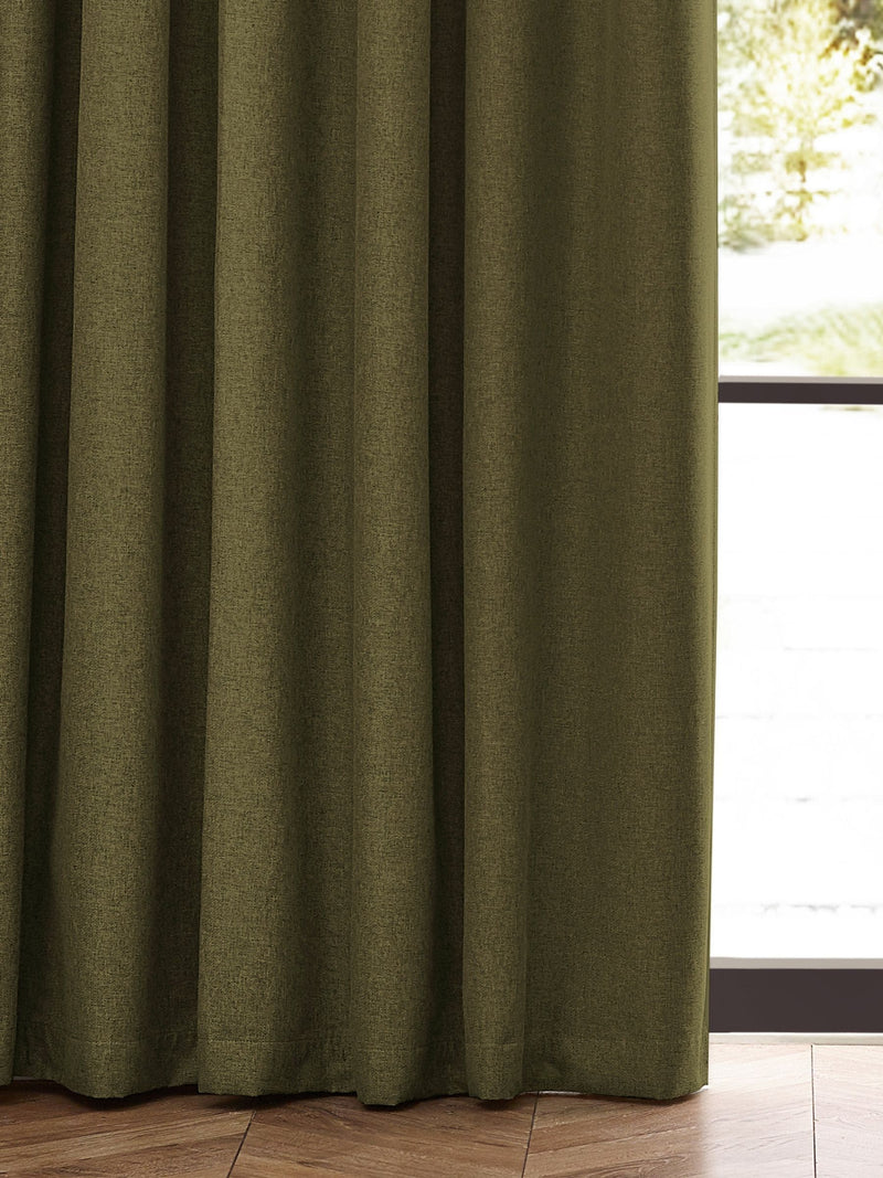 Furn Olive Green Dawn textured blackout curtains (British brand)