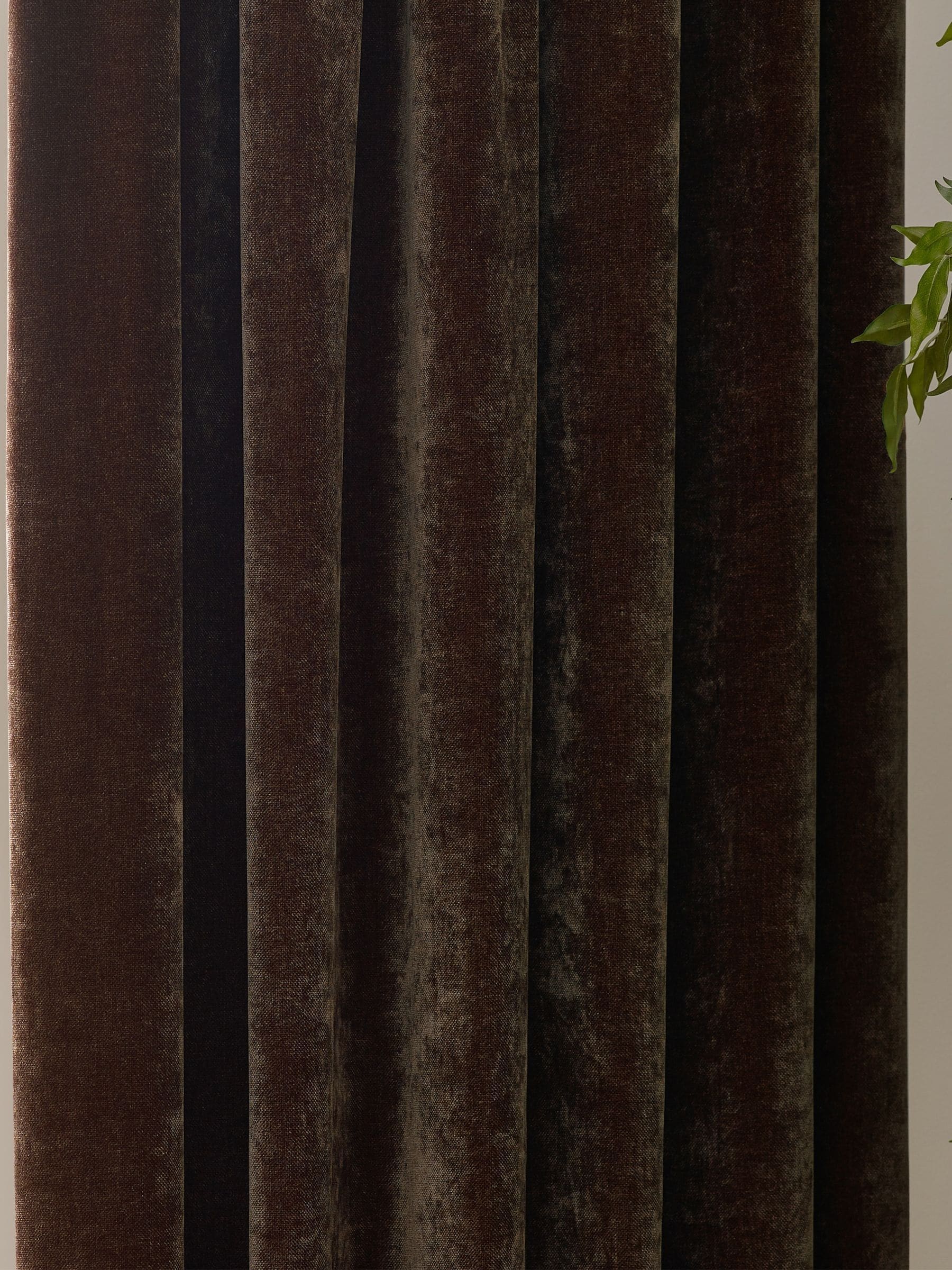 Yard brown chenille pencil pleat curtains, imported from the UK