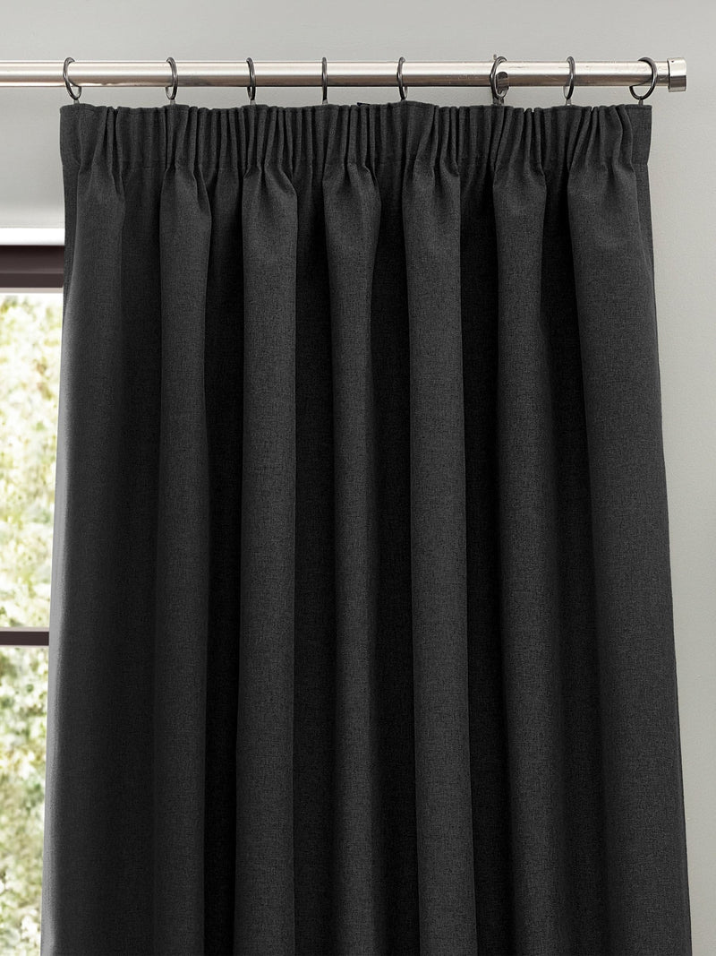 Furn Black Dawn Textured Blackout Pencil Pleat Curtains