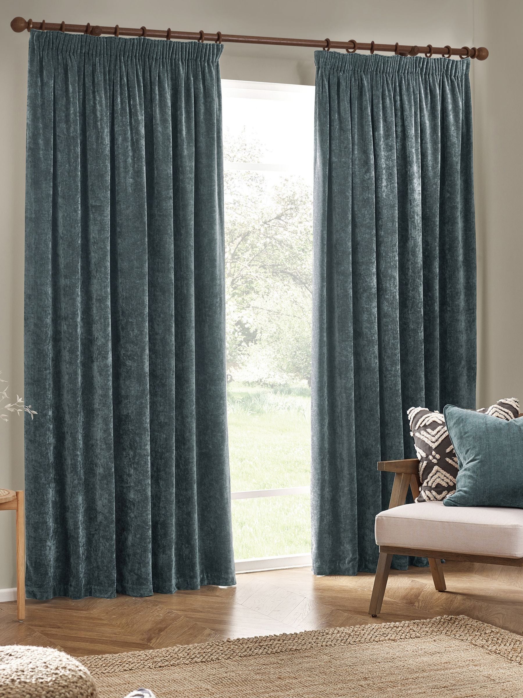 Yard Marine Blue Heavy Chenille Lined Pencil Pleat Curtains