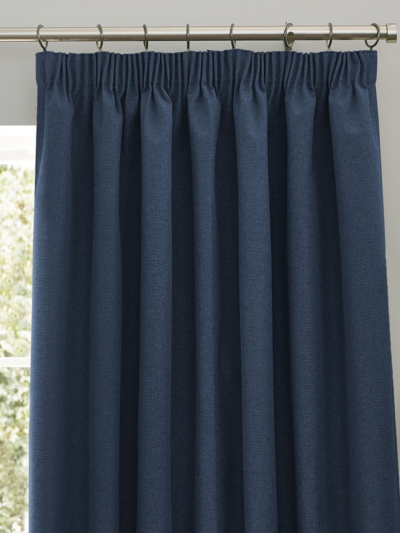 Furn Midnight Blue Dawn Textured Blackout Pencil Pleat Curtains