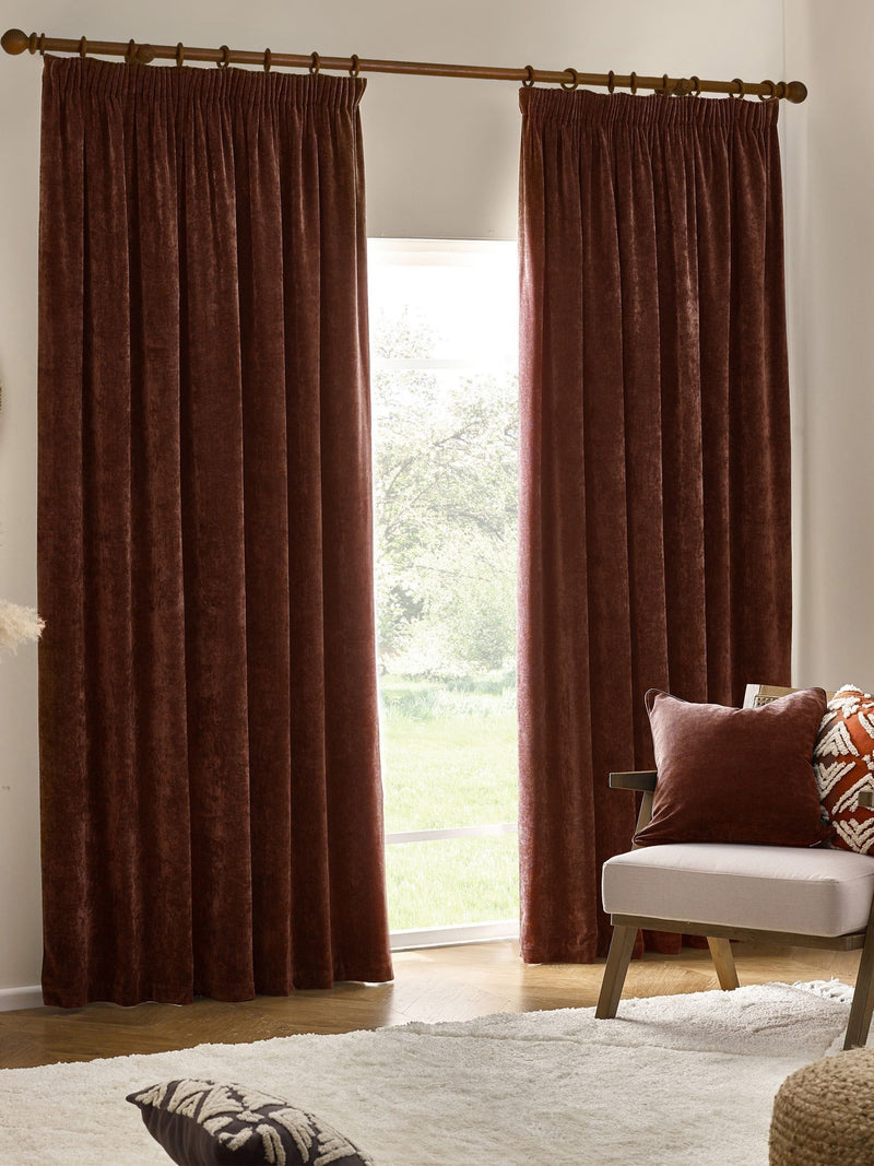 Yard Nutmeg Brown Heavy Chenille Lined Pencil Pleat Curtains