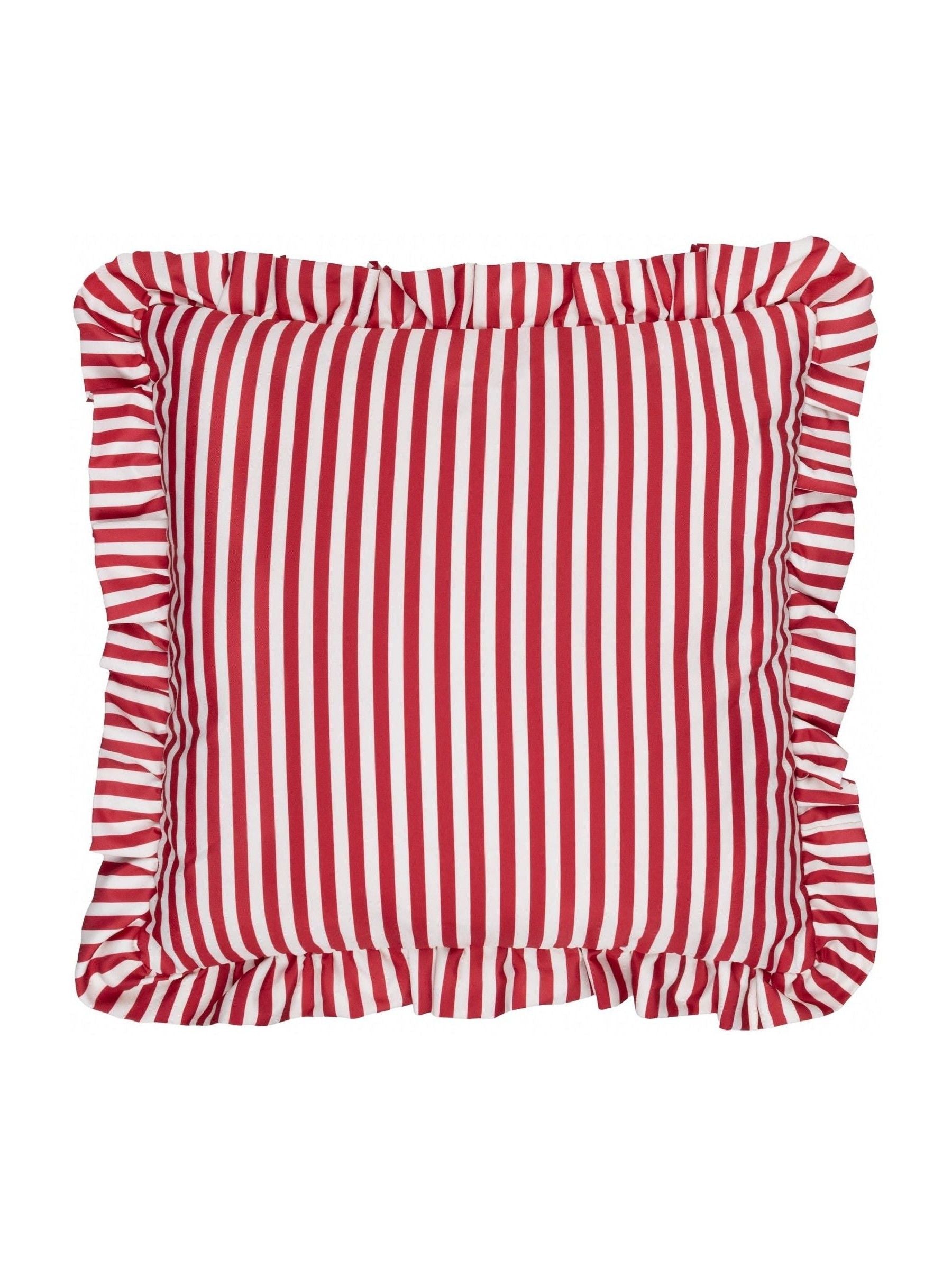 Wylder Pink Millie ruffle striped outdoor cushion 50x50cm, UK version