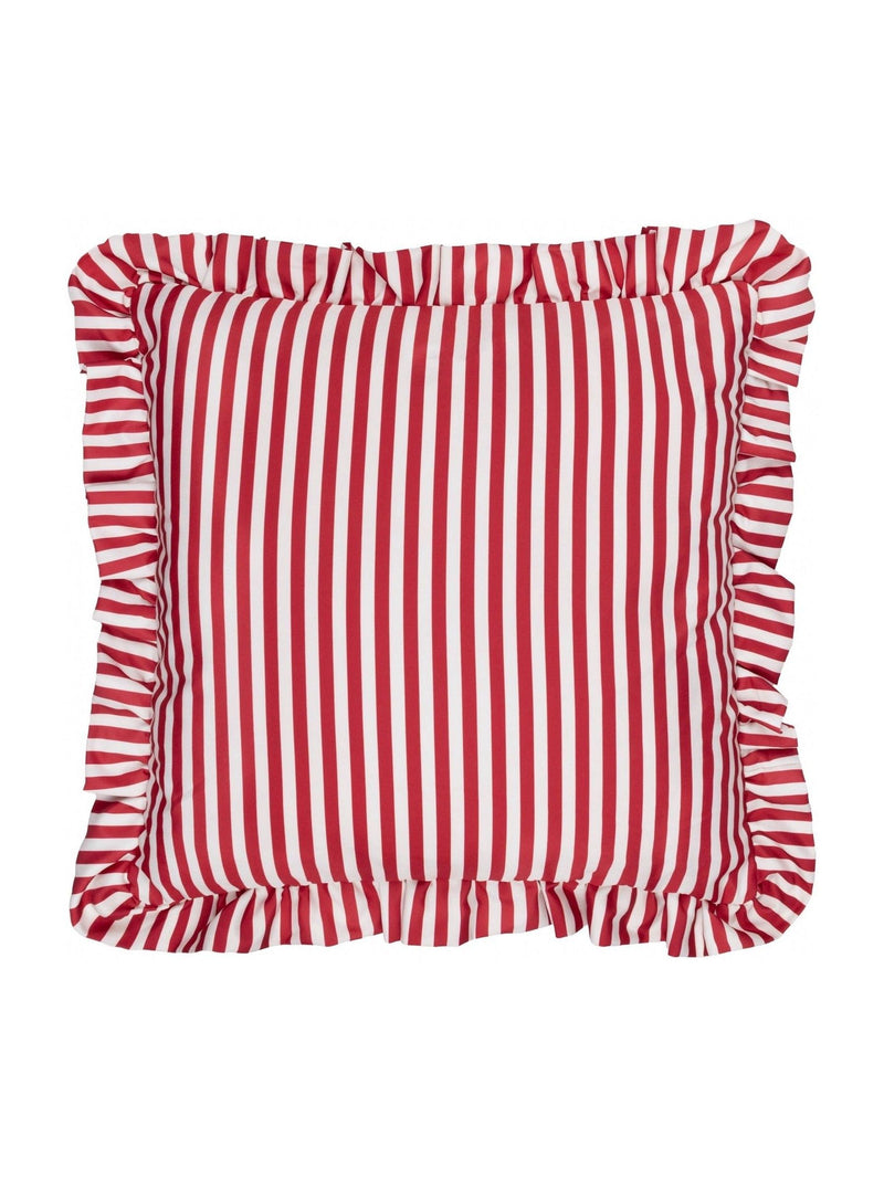 Wylder Pink Millie ruffle striped outdoor cushion 50x50cm, UK version