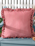 Wylder Pink Millie ruffle striped outdoor cushion 50x50cm, UK version