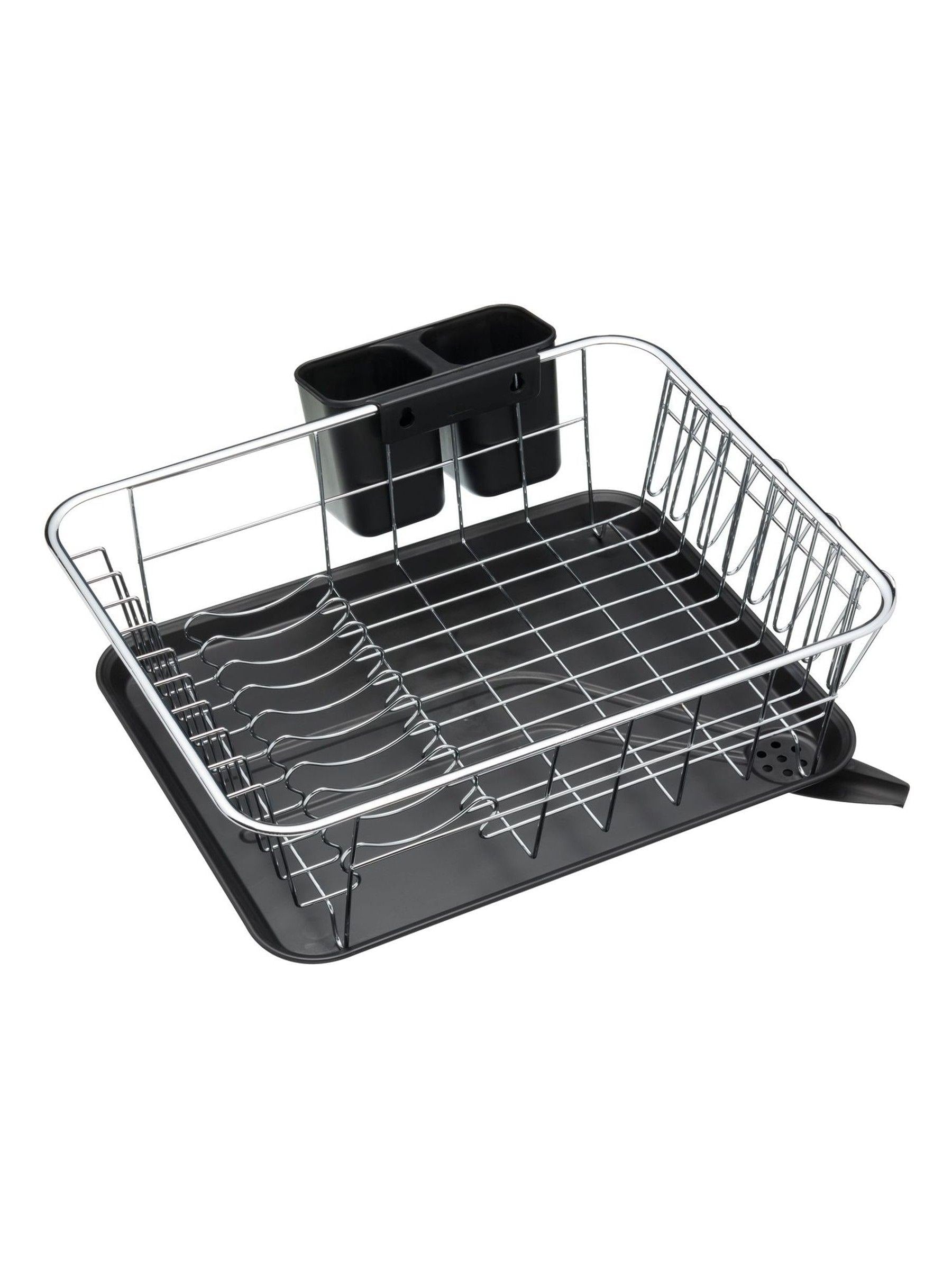Kitchencraft chrome metal dish drainer with drip tray, UK version