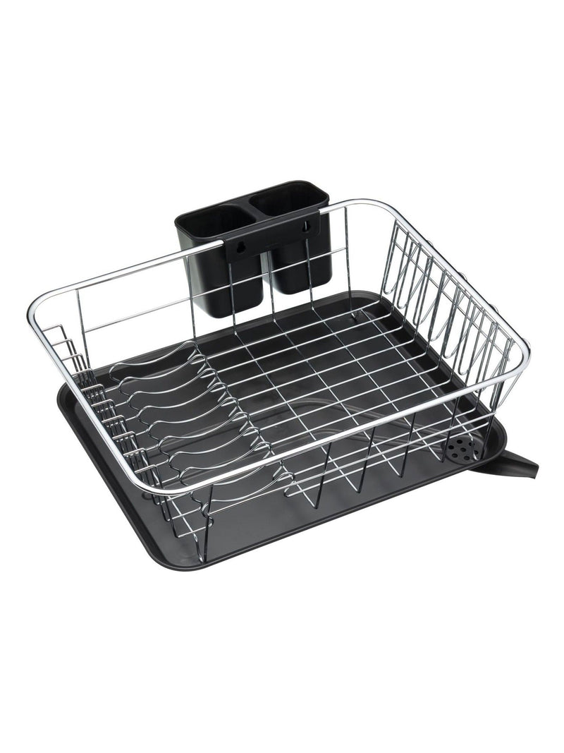 Kitchencraft chrome metal dish drainer with drip tray, UK version
