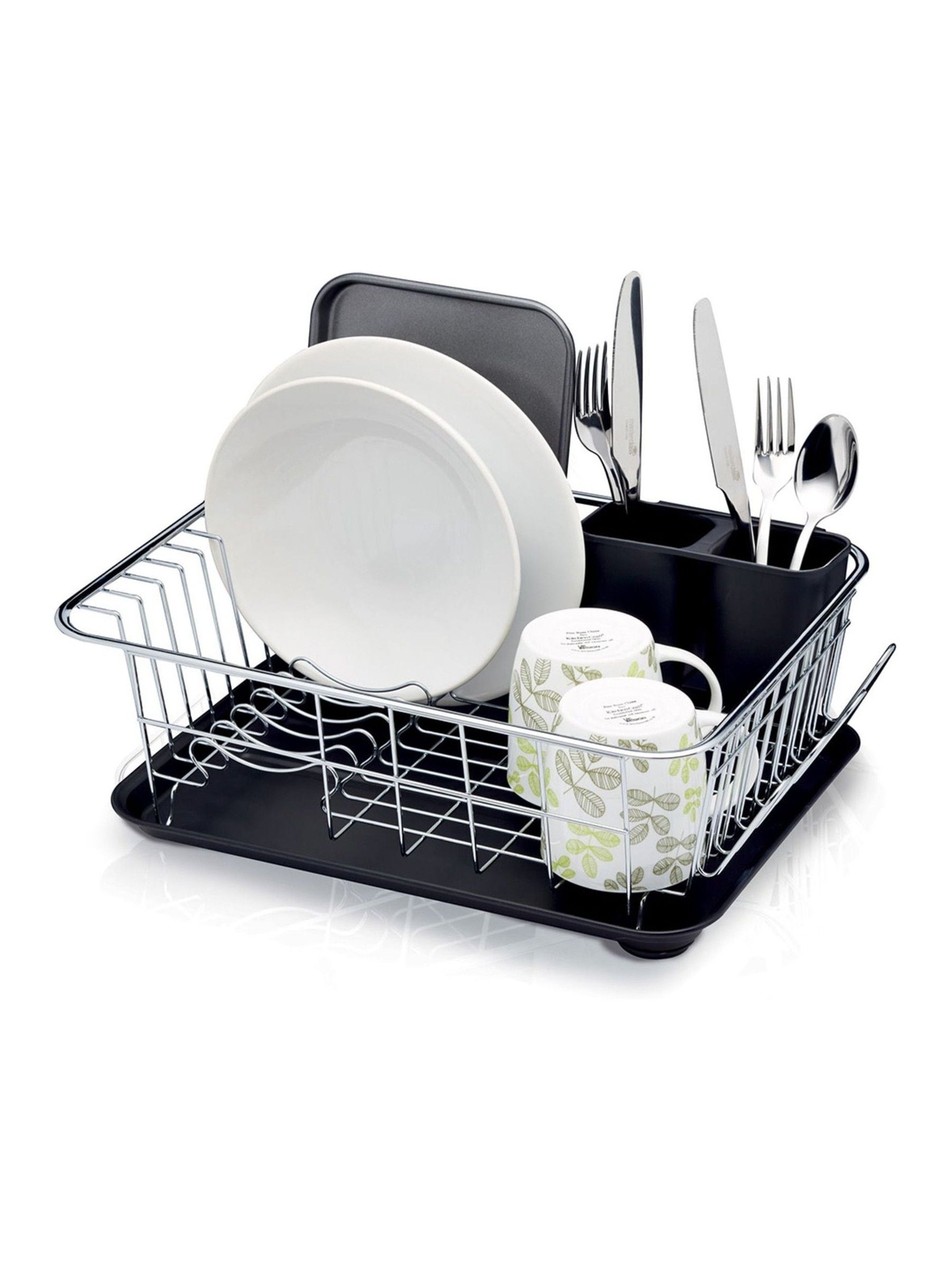 Kitchencraft chrome metal dish drainer with drip tray, UK version