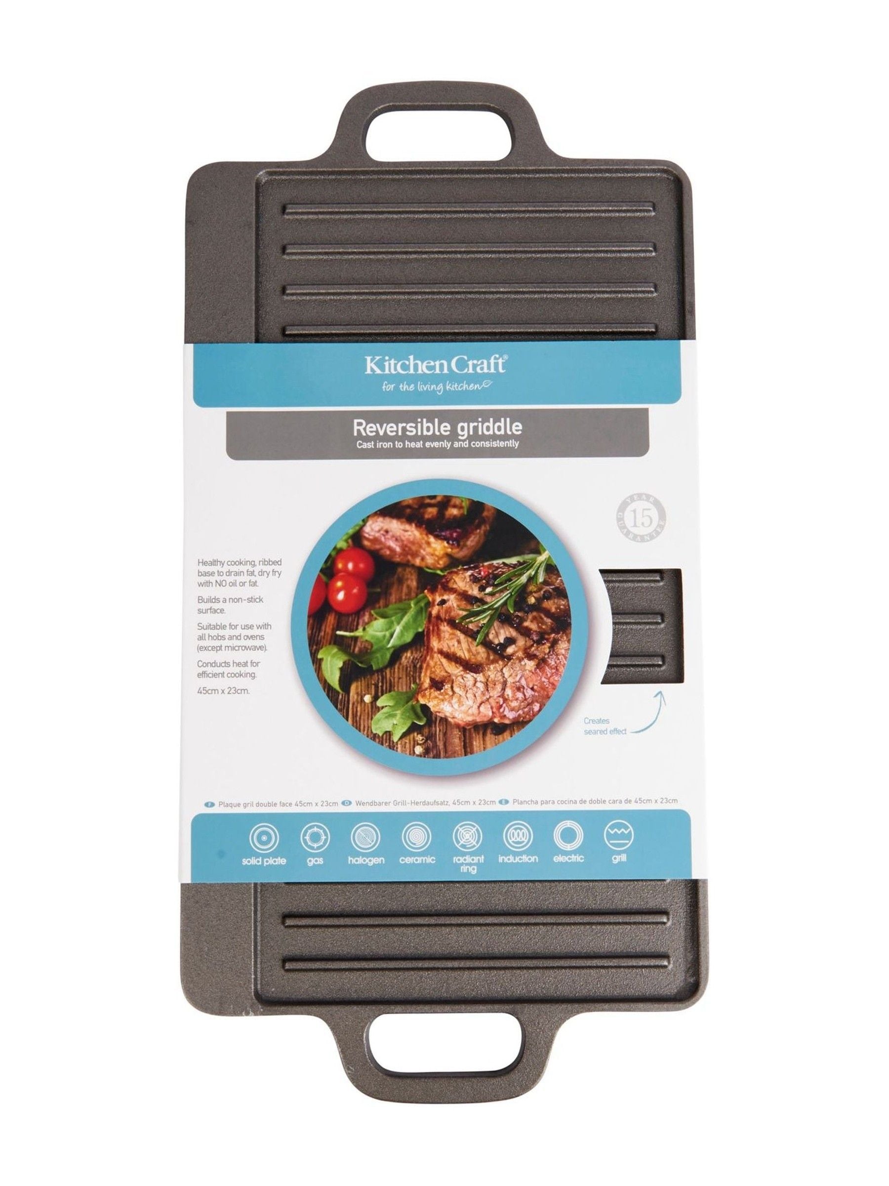 Kitchencraft grey 2-sided induction griddle pan, UK version