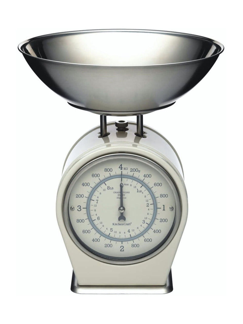 Kitchencraft cream vintage mechanical kitchen scale with bowl, UK version