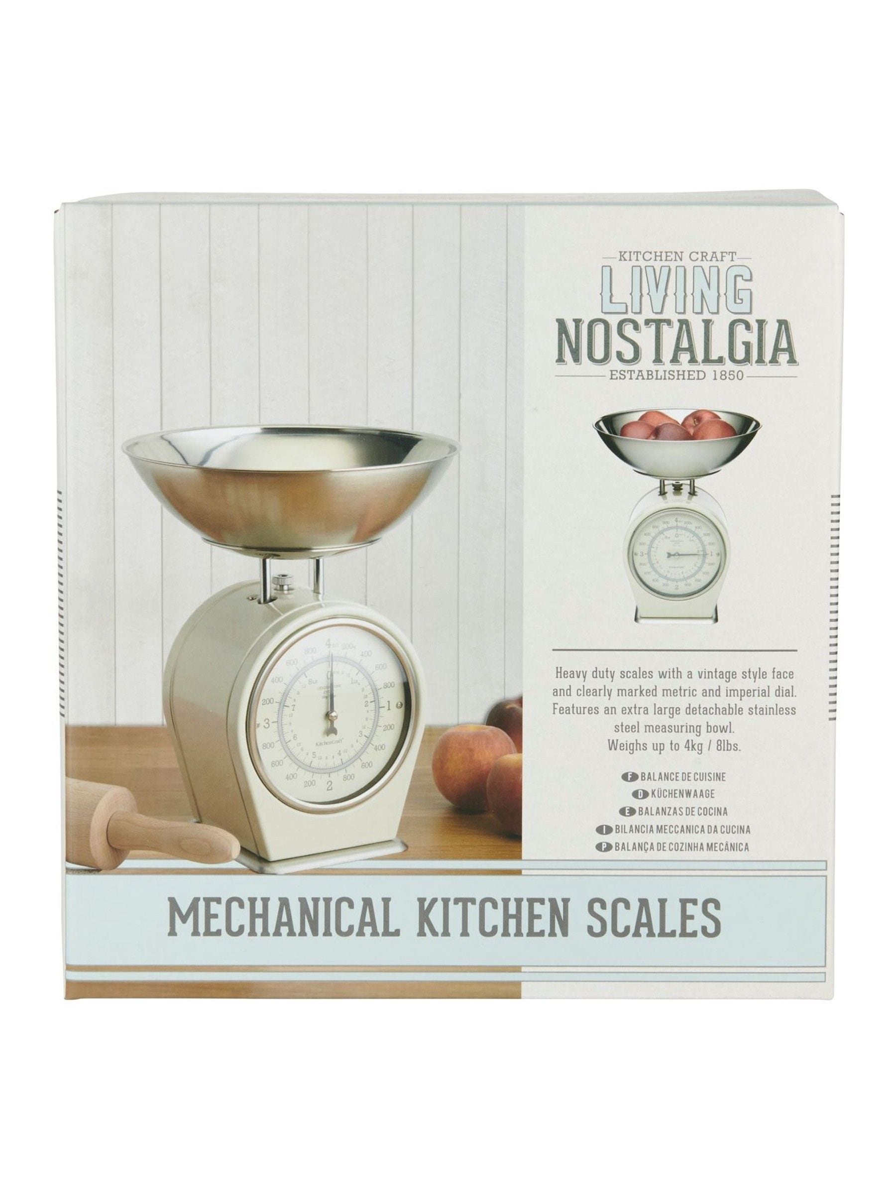 Kitchencraft cream vintage mechanical kitchen scale with bowl, UK version