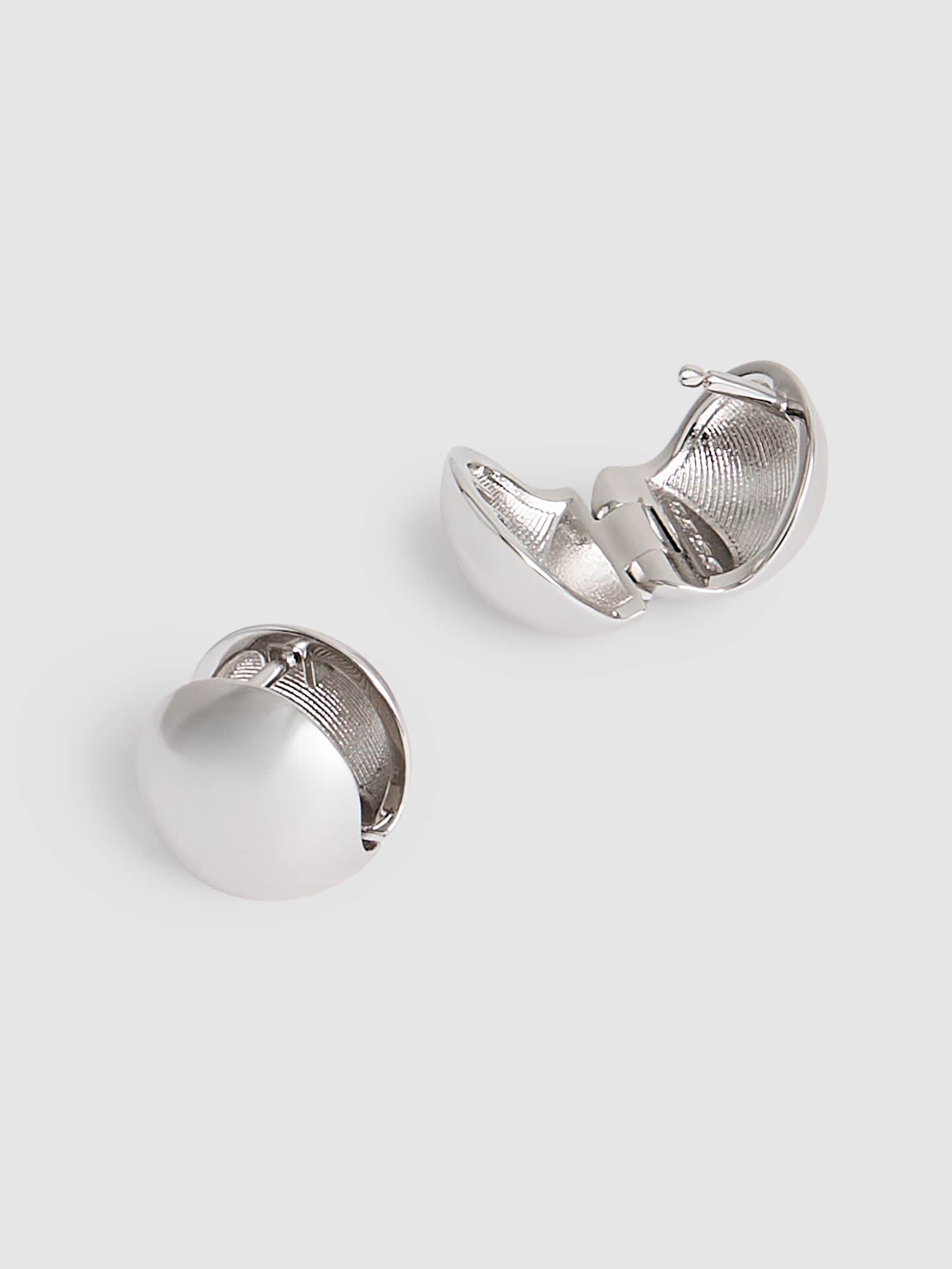 Reiss Silver Tone Pollie Polished Ball Huggie Earrings, imported from the UK
