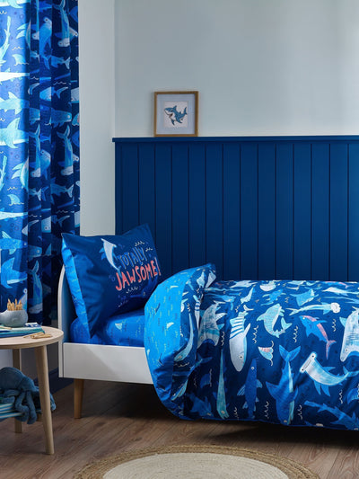Next Catherine Lansfield Blue Jawsome Shark Reversible Duvet Cover Set- Buy online at McGrocer