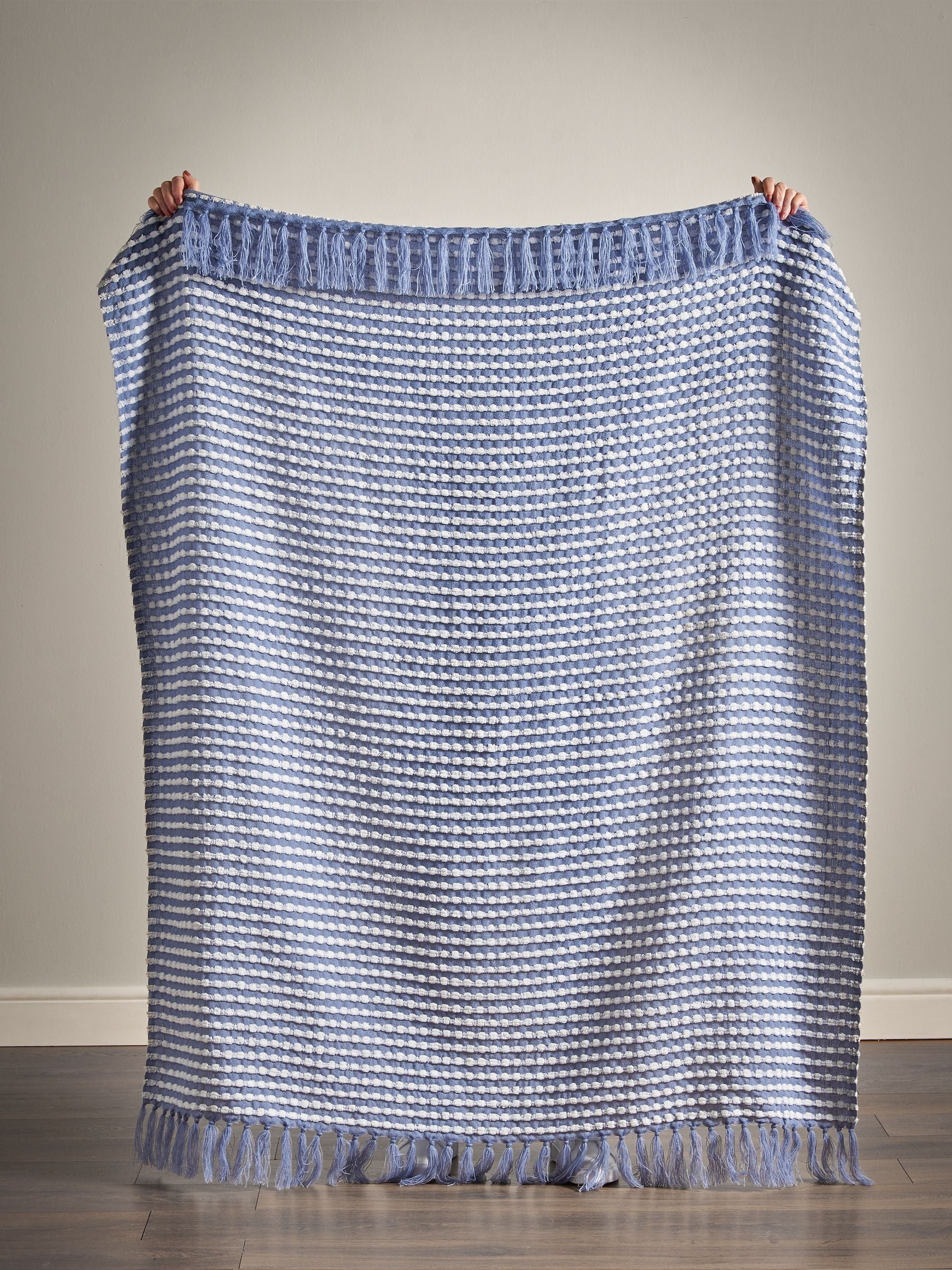 Catherine Lansfield blue stab stitch blanket throw 125x150cm (British brand)