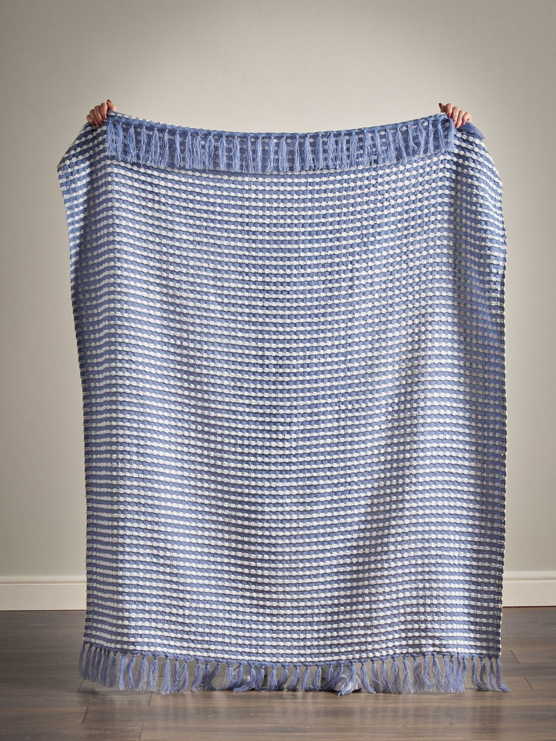 Catherine Lansfield blue stab stitch blanket throw 125x150cm (British brand)