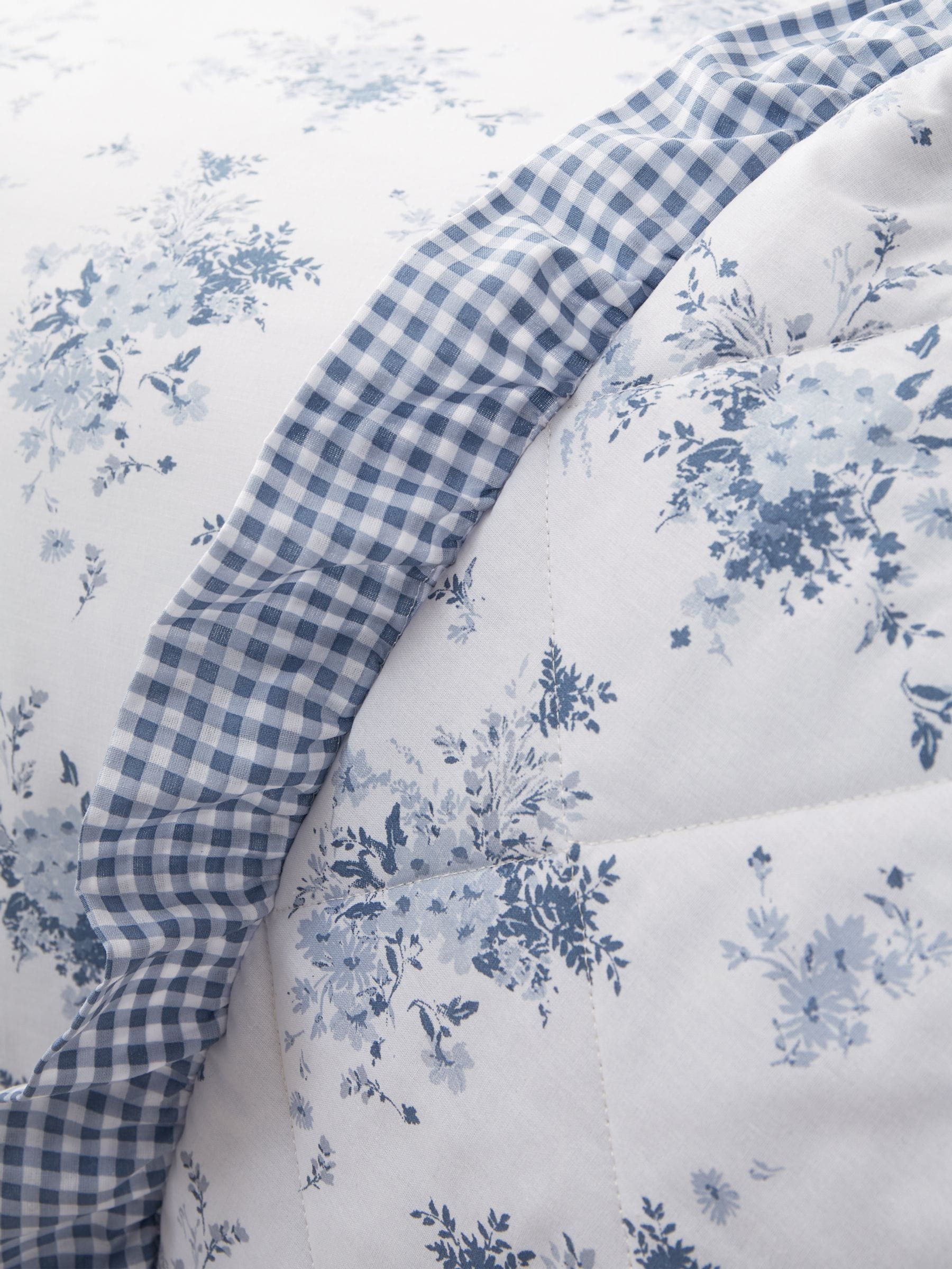 Catherine Lansfield blue floral frill reversible bedspread 220x230cm, imported from the UK