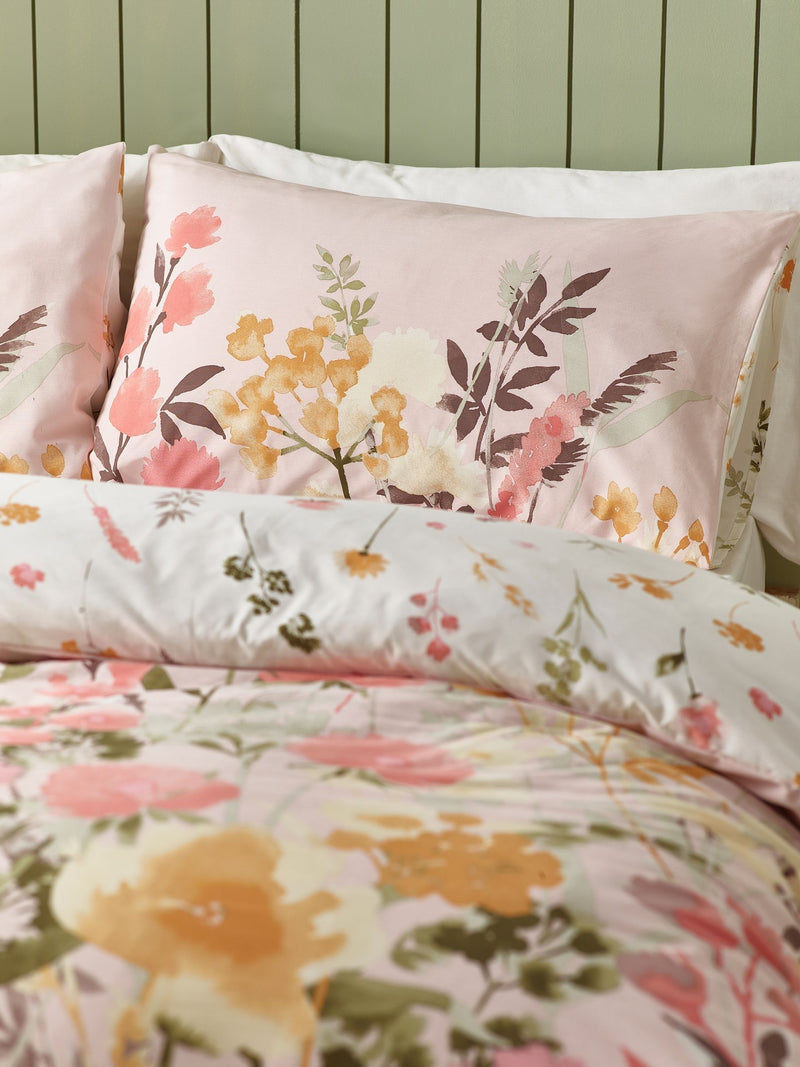 Catherine Lansfield Pink Countryside Floral Reversible Duvet Cover Set - British product