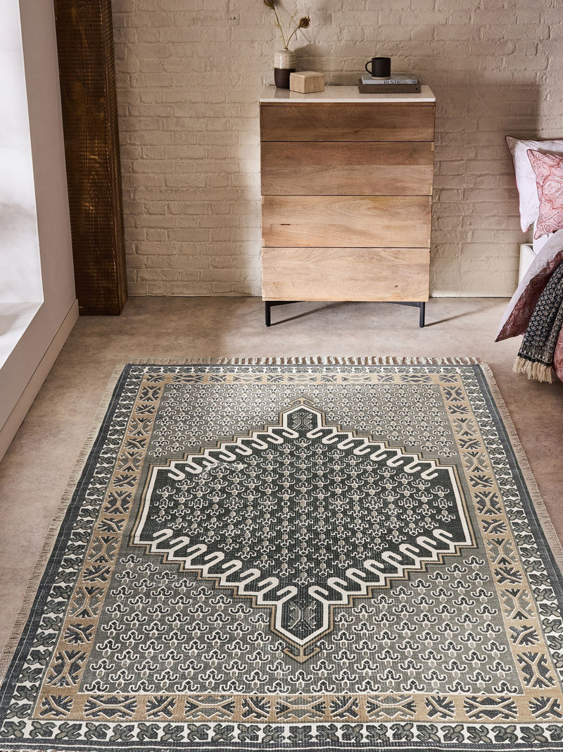 French Connection Natural Poppyfield Printed Flatweave Rug