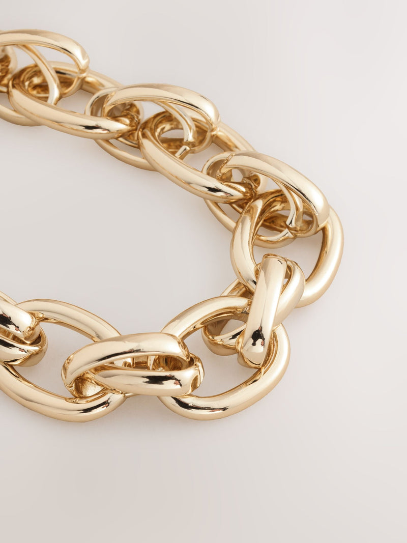 Gold tone double link chunky chain necklace - British product