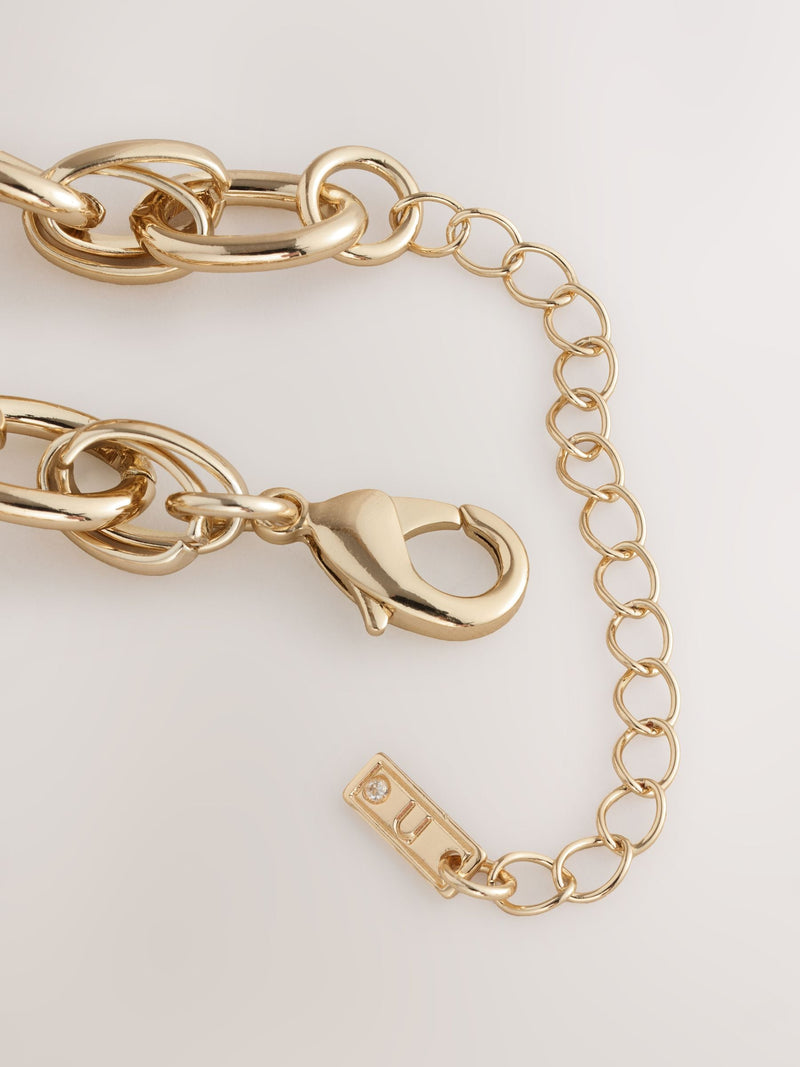 Gold tone double link chunky chain necklace - British product