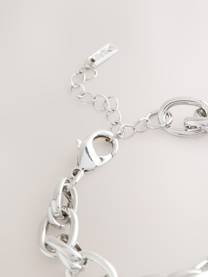 Silberfarbenes, doppelt verkettetes, klobiges Mode-Armband