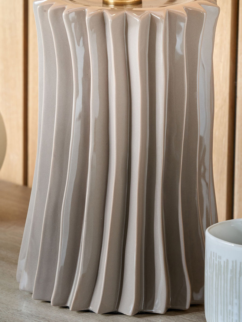 Pacific Lifestyle Devony pleated ceramic table lamp taupe 56cm, UK version