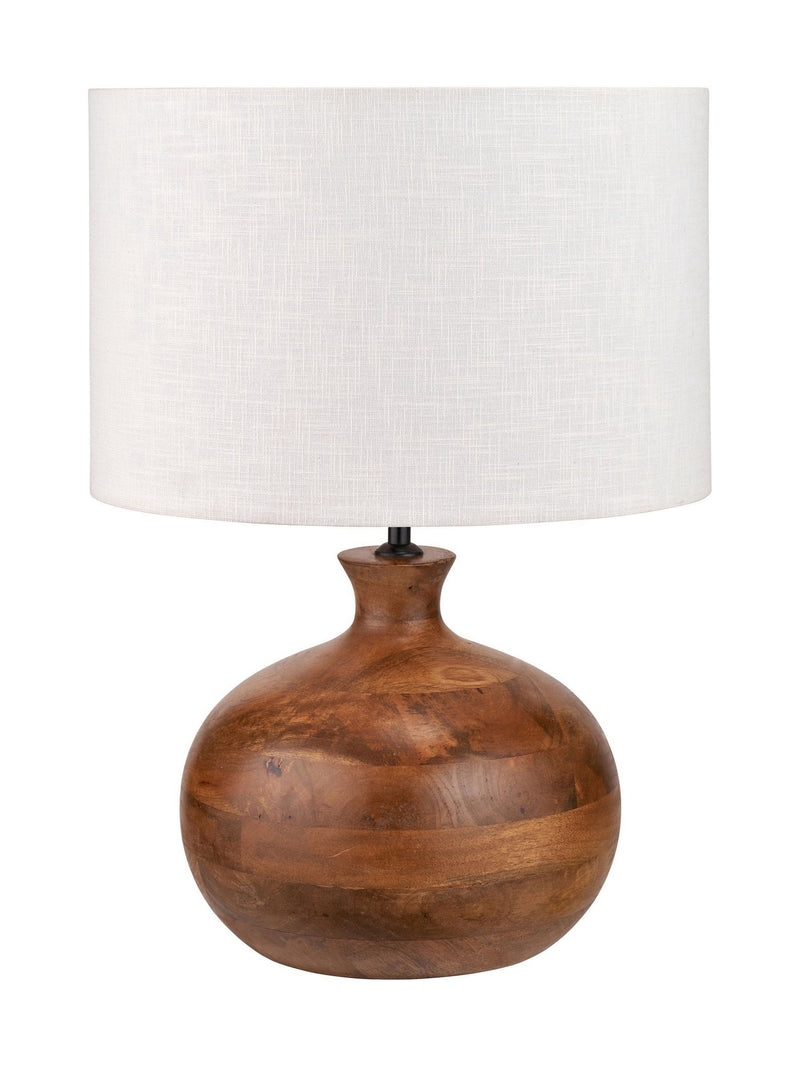 Pacific Lifestyle brown mango wood table lamp with white linen shade (British brand)