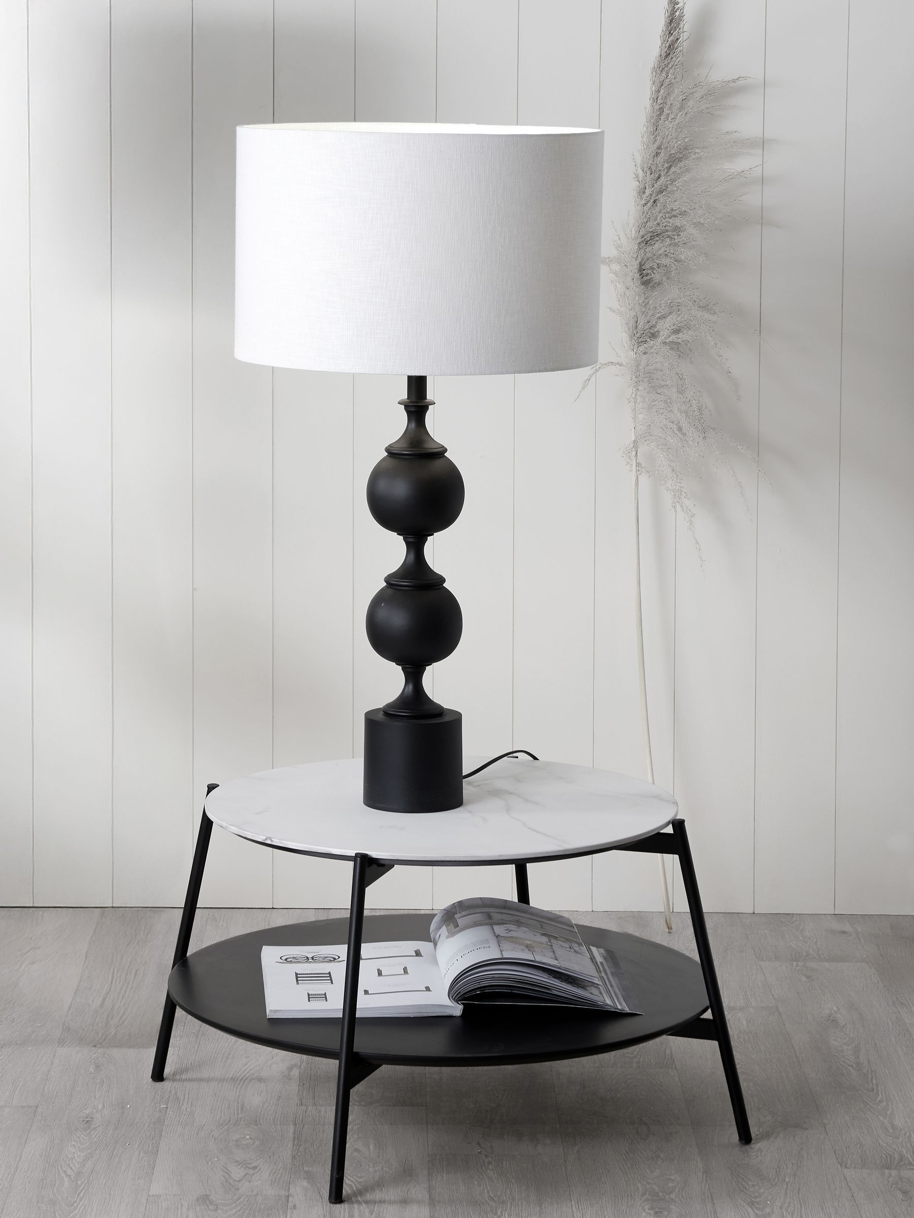 Pacific Lifestyle Asilah tall footed table lamp in black aluminium, imported from the UK