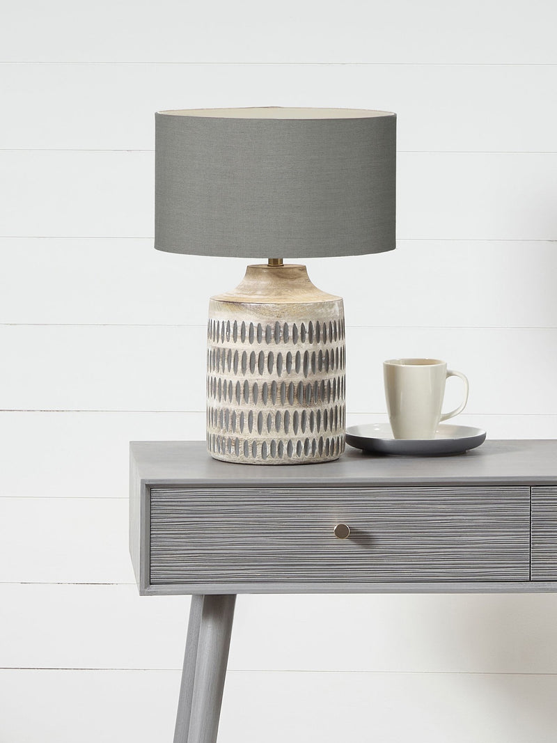 Pacific Lifestyle grey wood textured table lamp, imported from the UK
