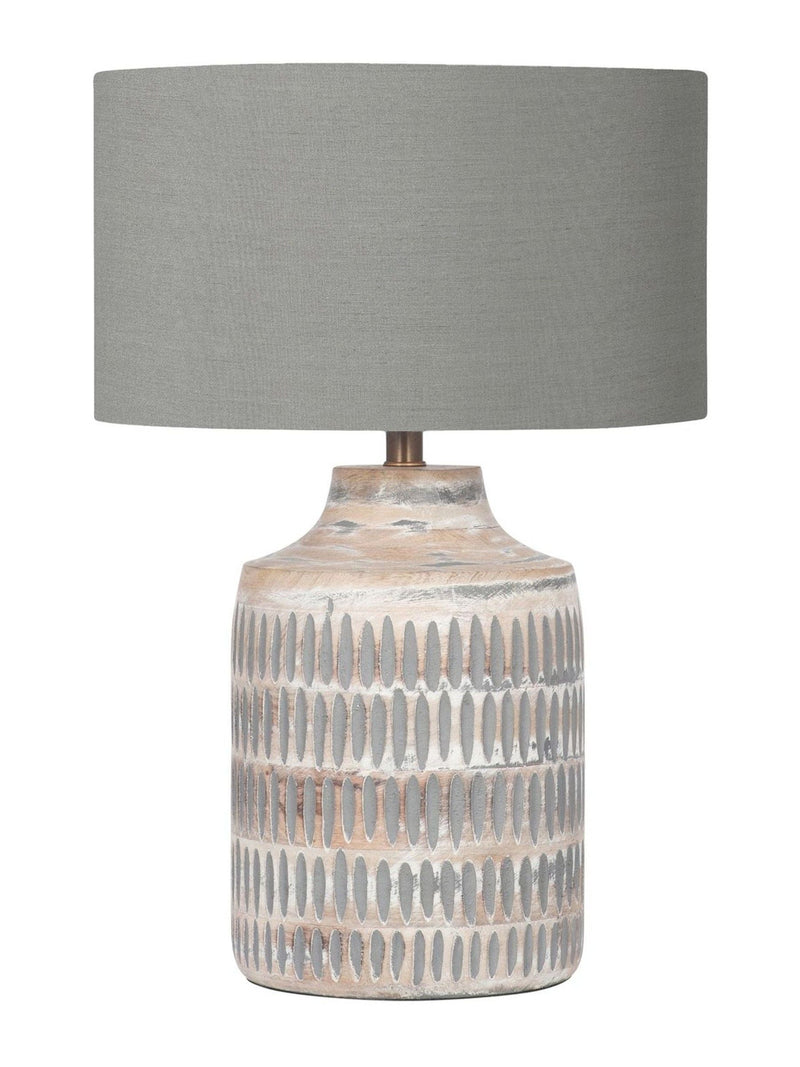 Pacific Lifestyle grey wood textured table lamp, imported from the UK