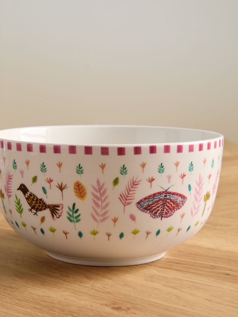 Lucy Tiffney set of 4 pink leaves cereal bowls, imported from the UK