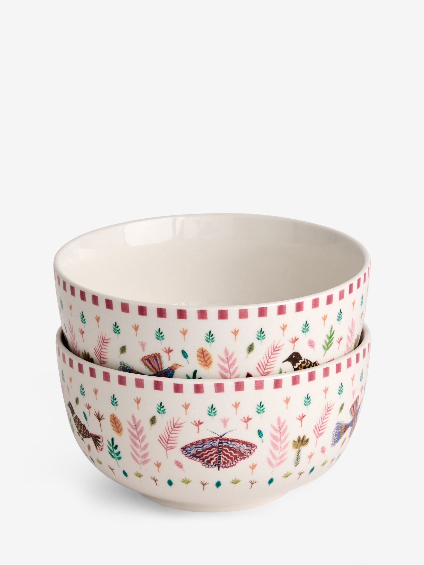 Lucy Tiffney set of 4 pink leaves cereal bowls, imported from the UK