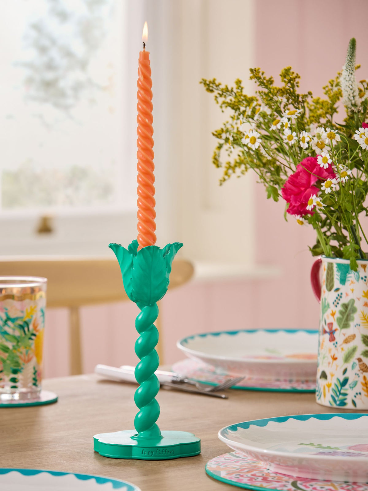 Lucy Tiffney Green Flower Taper Candle Holder