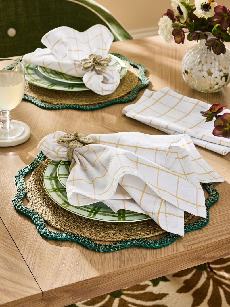Nina Campbell ochre yellow woven check napkins set of 4, imported from the UK