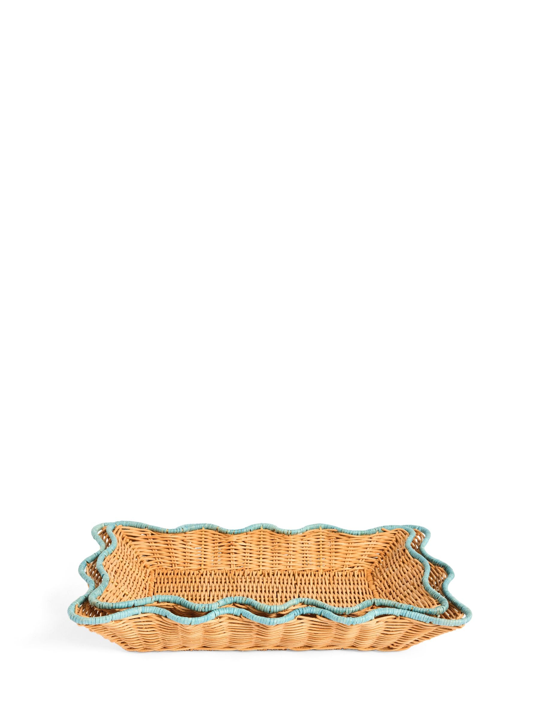 Nina Campbell natural teal rattan trays set of 2, imported from the UK