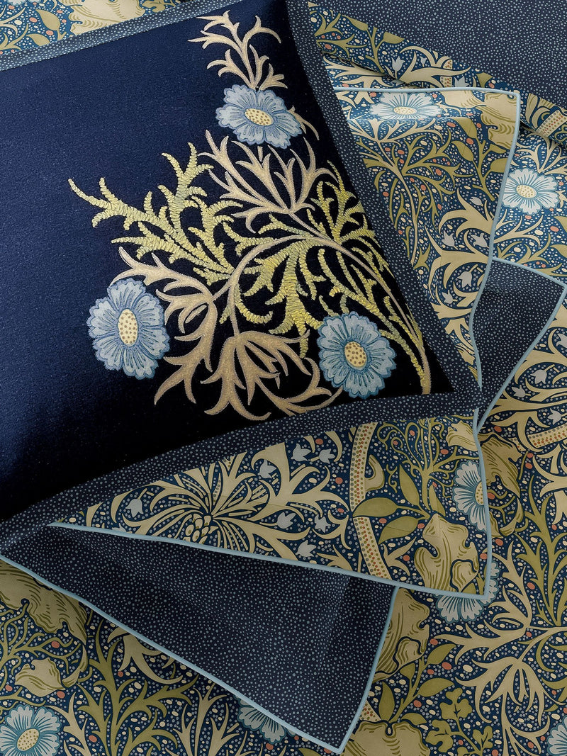 Morris & Co Cobalt Thyme Morris seaweed duvet cover and pillowcase set, imported from the UK
