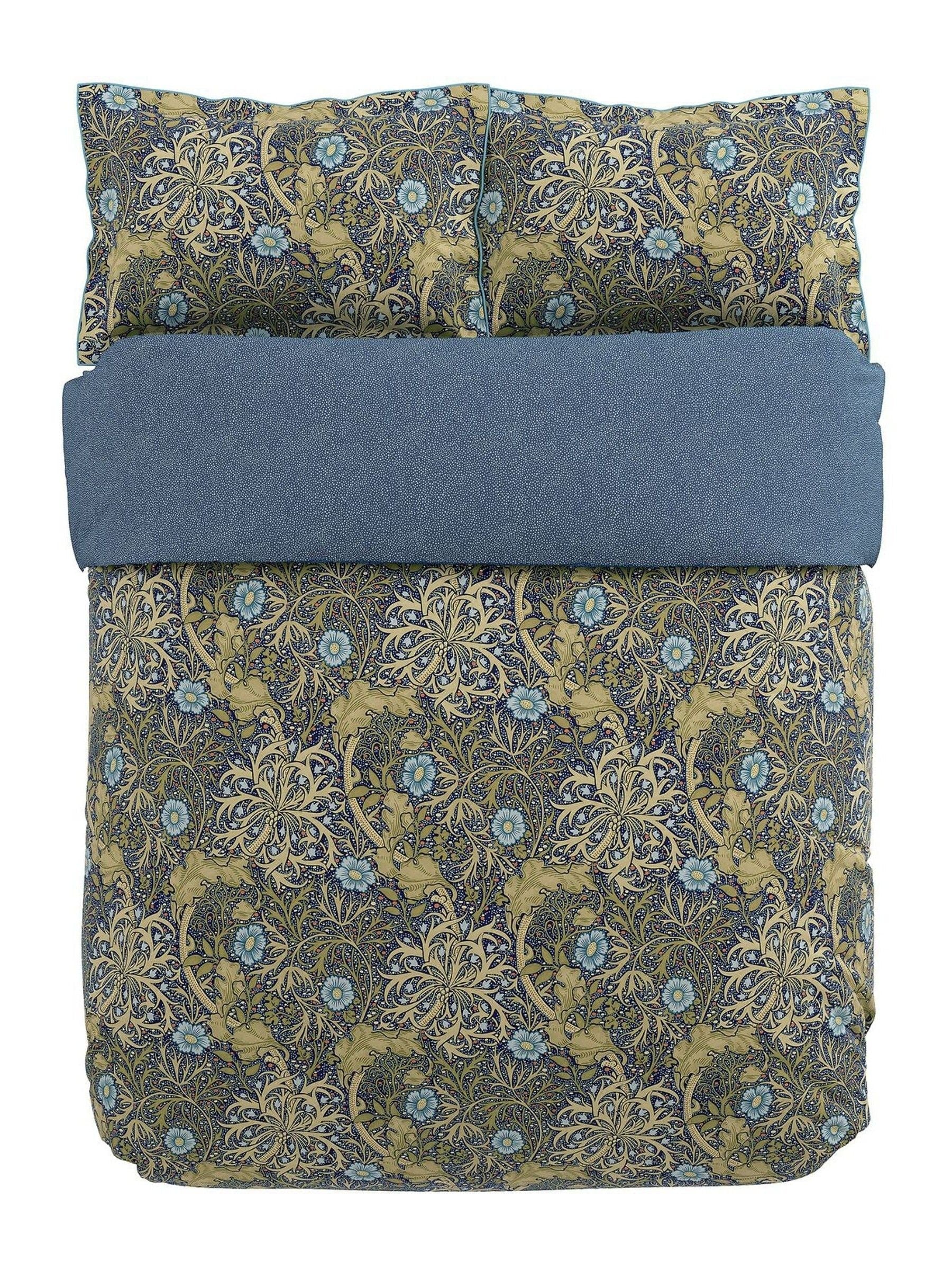 Morris & Co Cobalt Thyme Morris seaweed duvet cover and pillowcase set, imported from the UK
