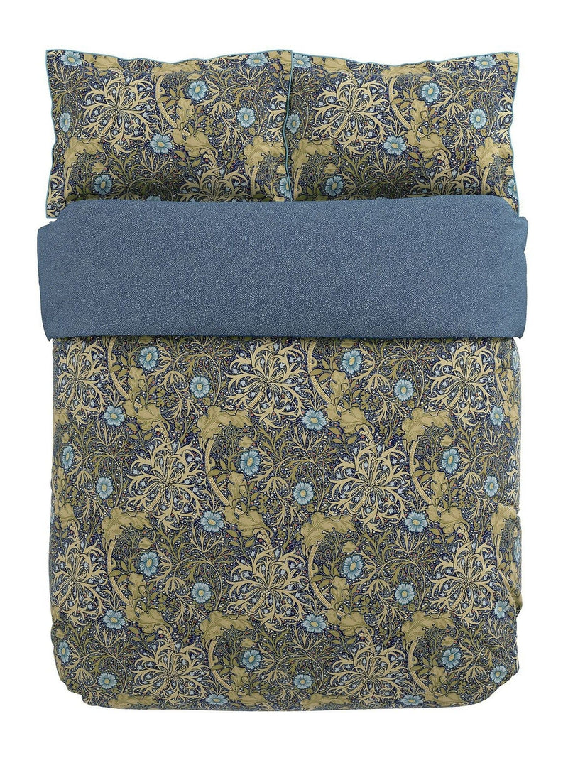 Morris & Co Cobalt Thyme Morris seaweed duvet cover and pillowcase set, imported from the UK