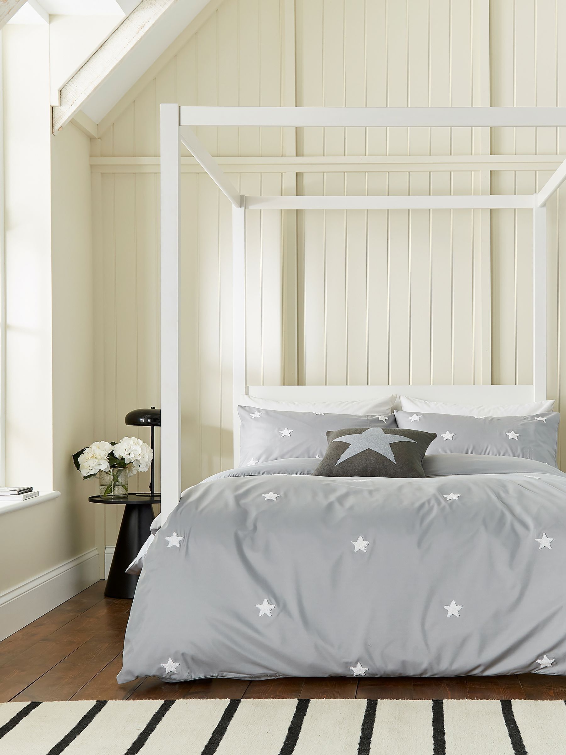 Helena Springfield grey tufted star duvet cover and pillowcase set, UK version