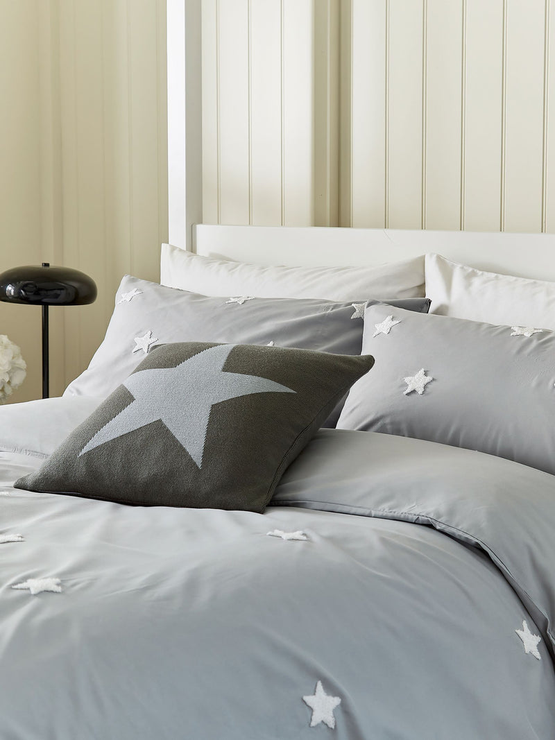Helena Springfield grey tufted star duvet cover and pillowcase set, UK version