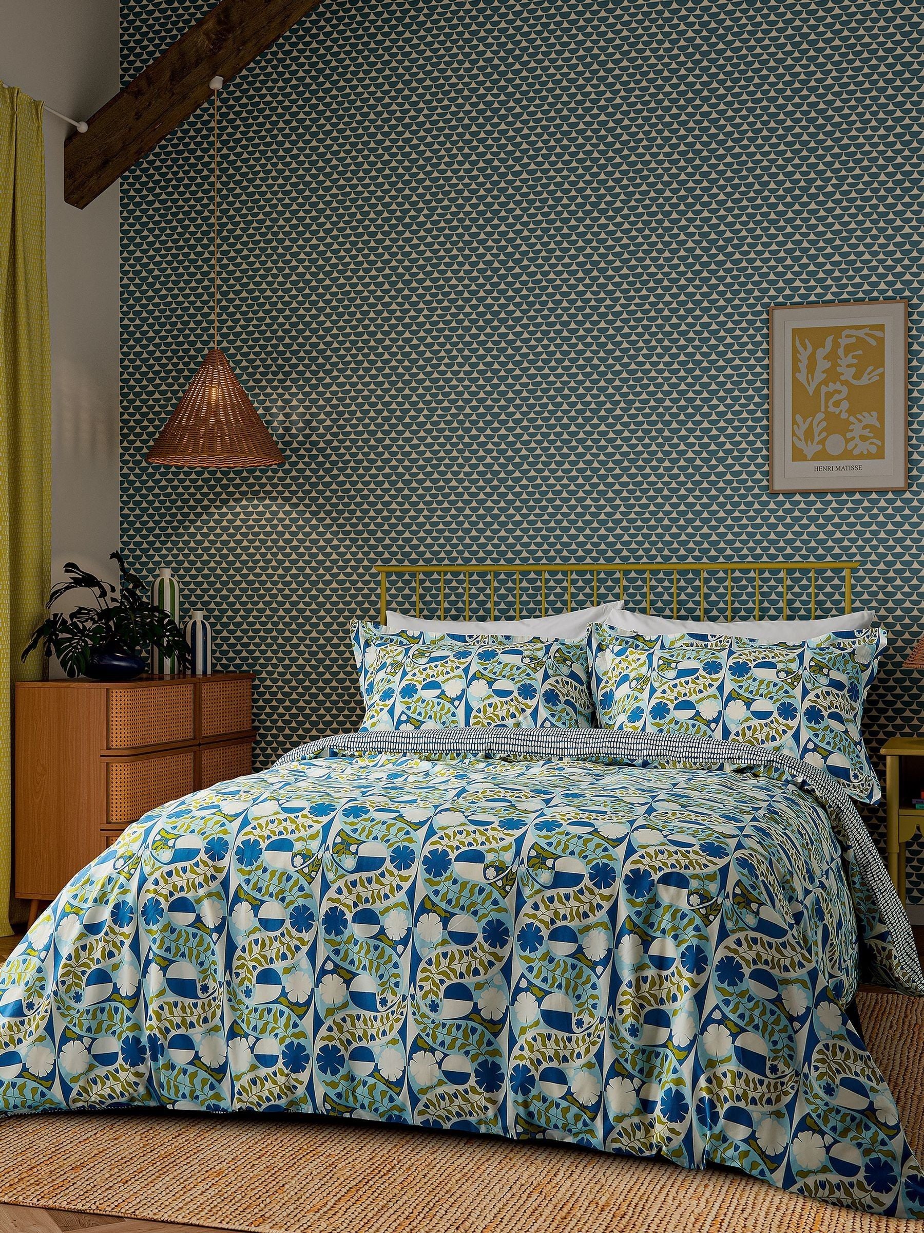 Scion Indigo Twist & Turn duvet cover and pillowcase set (British brand)